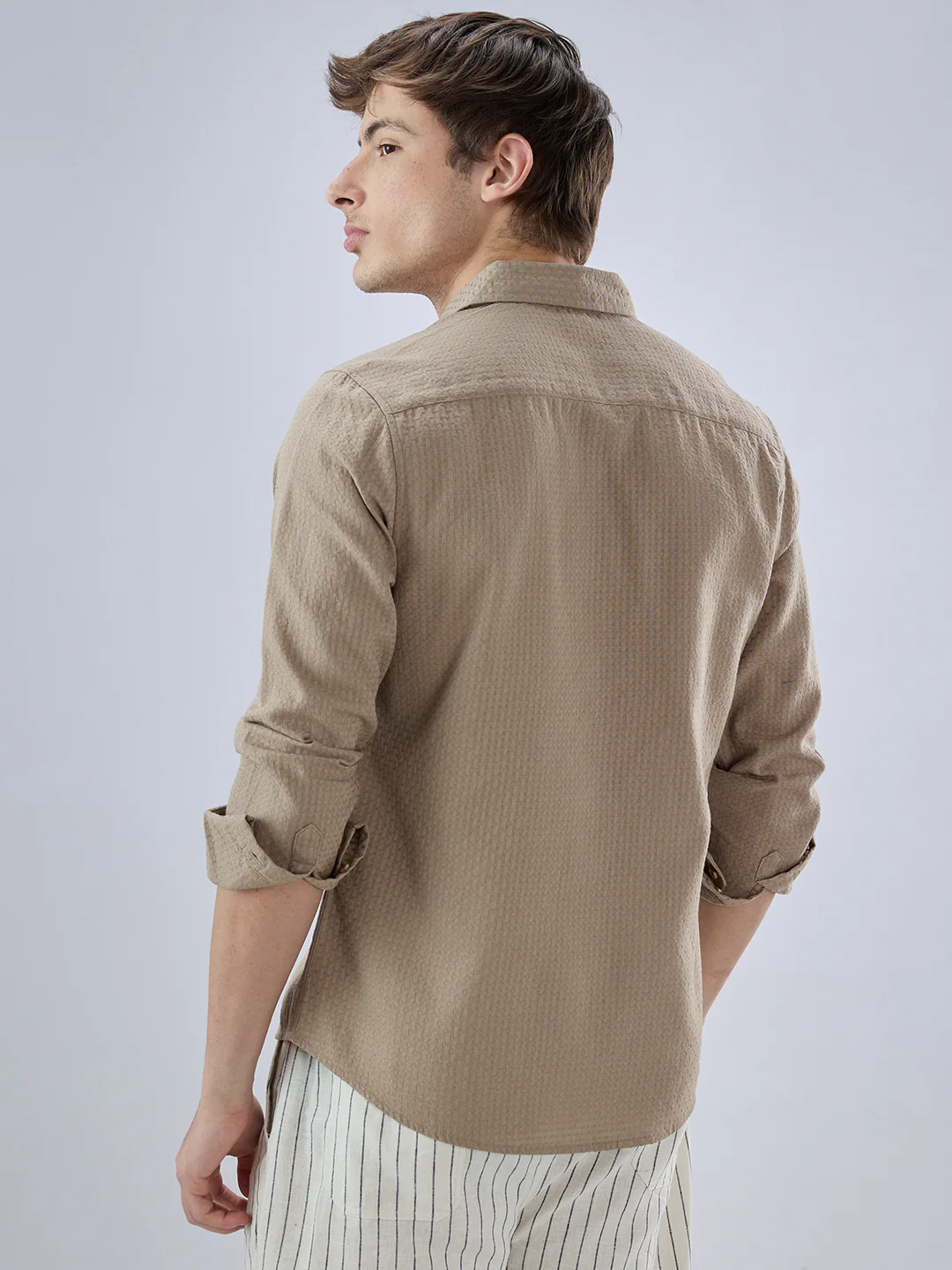 Warm Tan Beige Refined Textured Shirt - Image 7