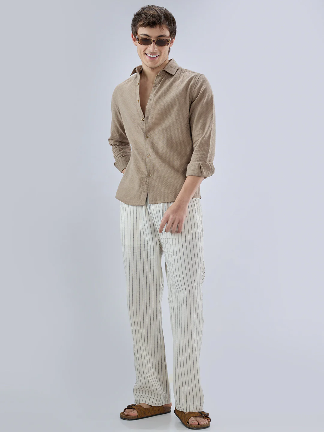 Warm Tan Beige Refined Textured Shirt - Image 8