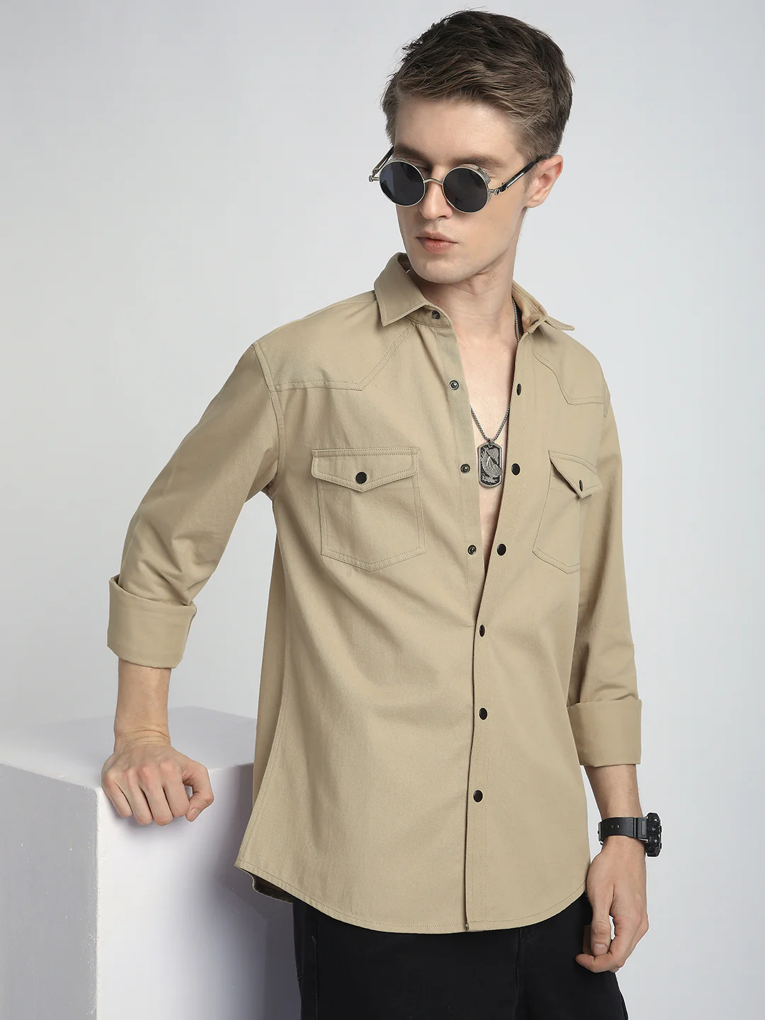 Warm Tan Double Flap Pocket Overshirt - Image 2