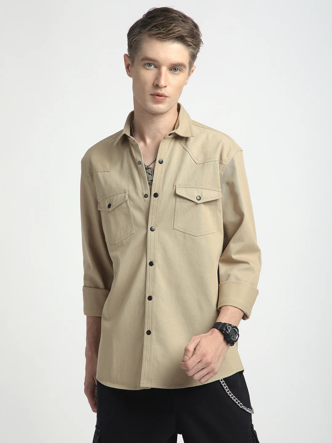 Warm Tan Double Flap Pocket Overshirt - Image 4