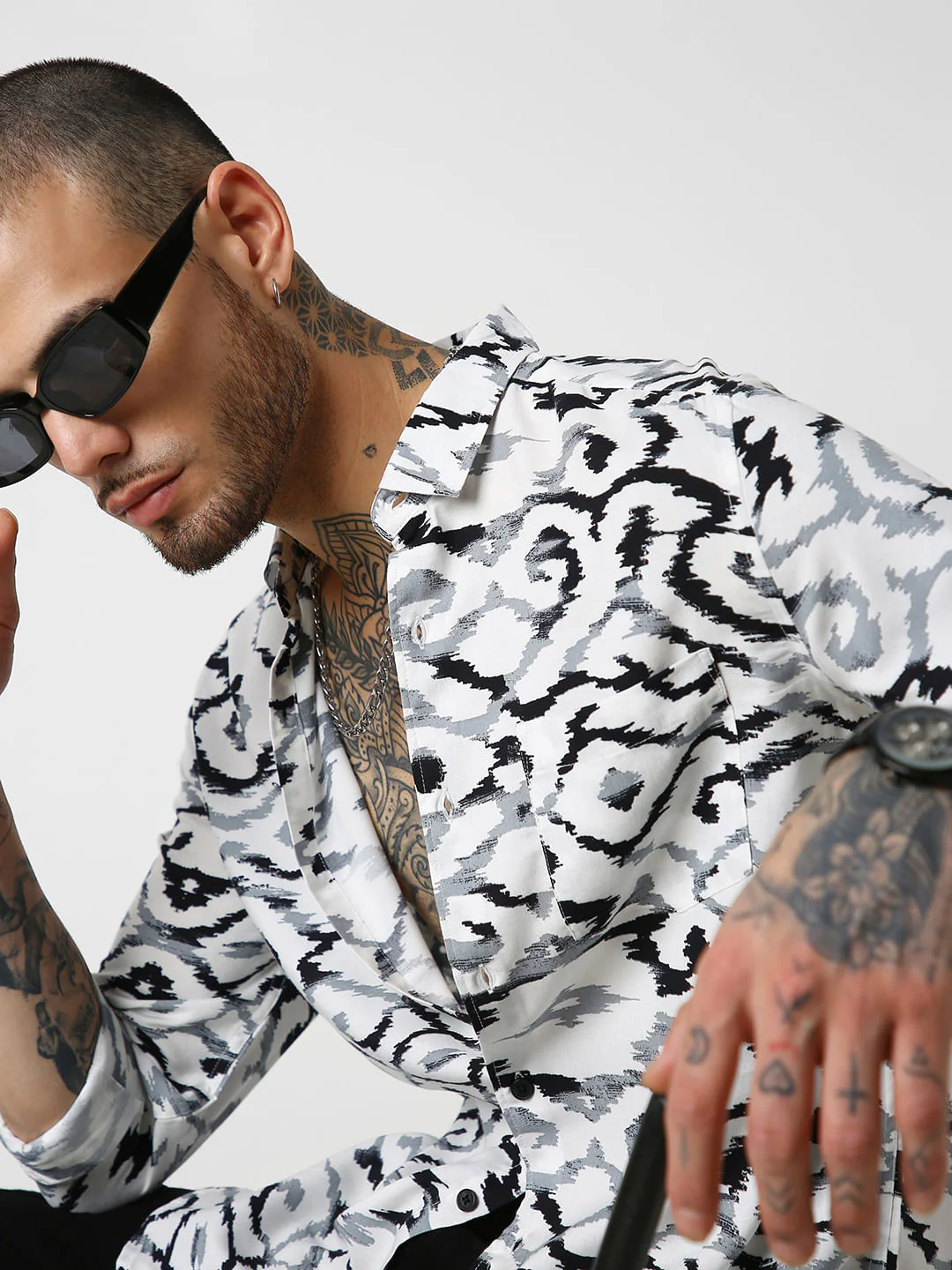 White Abstract Printed Shirt - Image 3