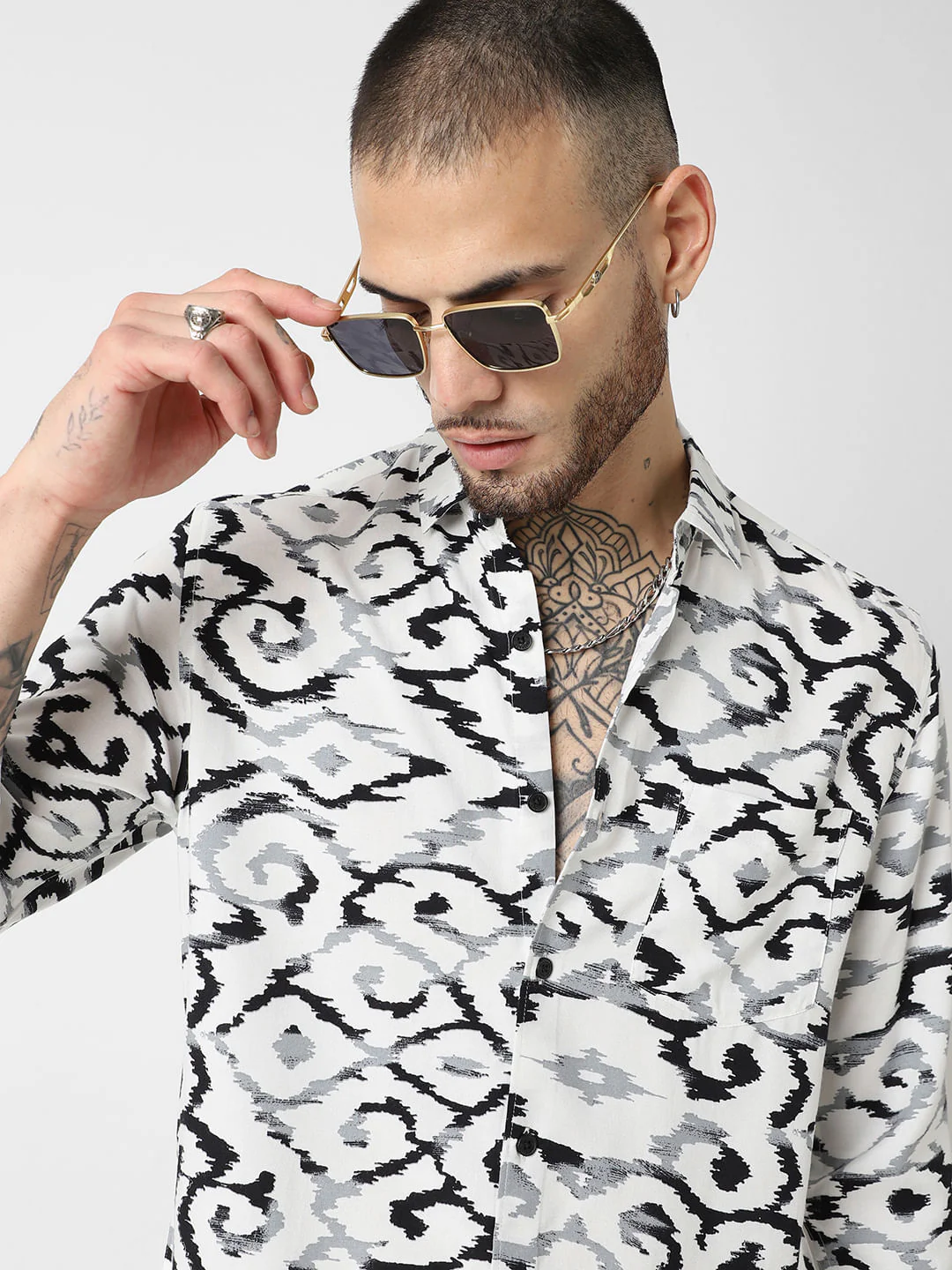 White Abstract Printed Shirt - Image 4