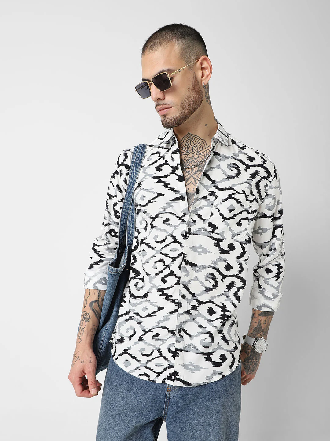 White Abstract Printed Shirt - Image 5
