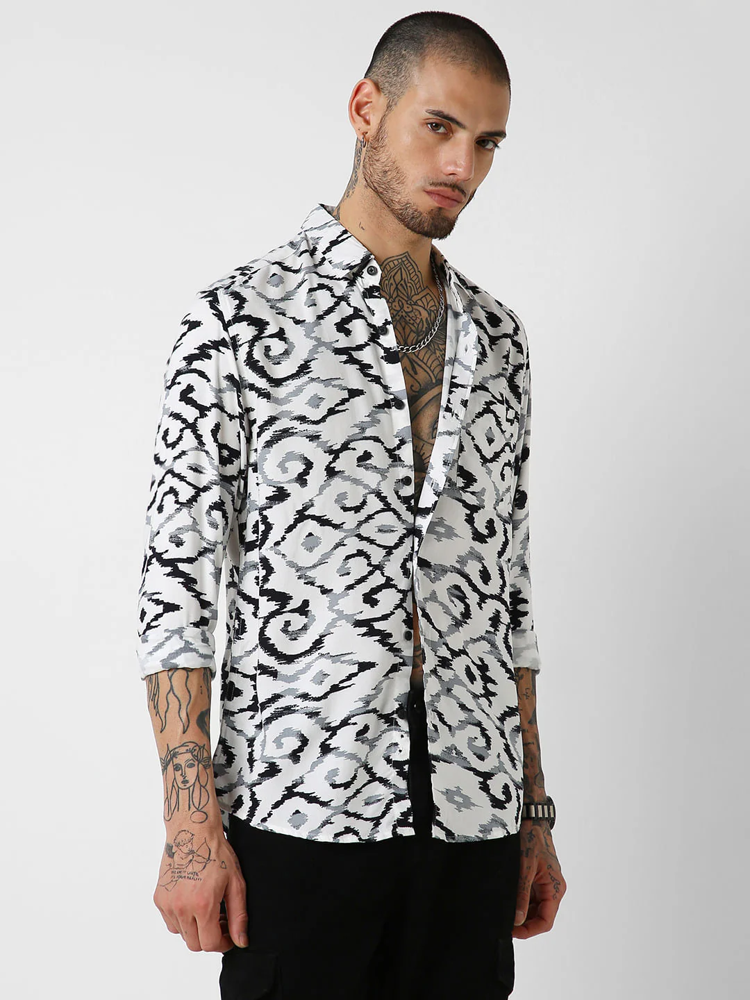 White Abstract Printed Shirt - Image 6