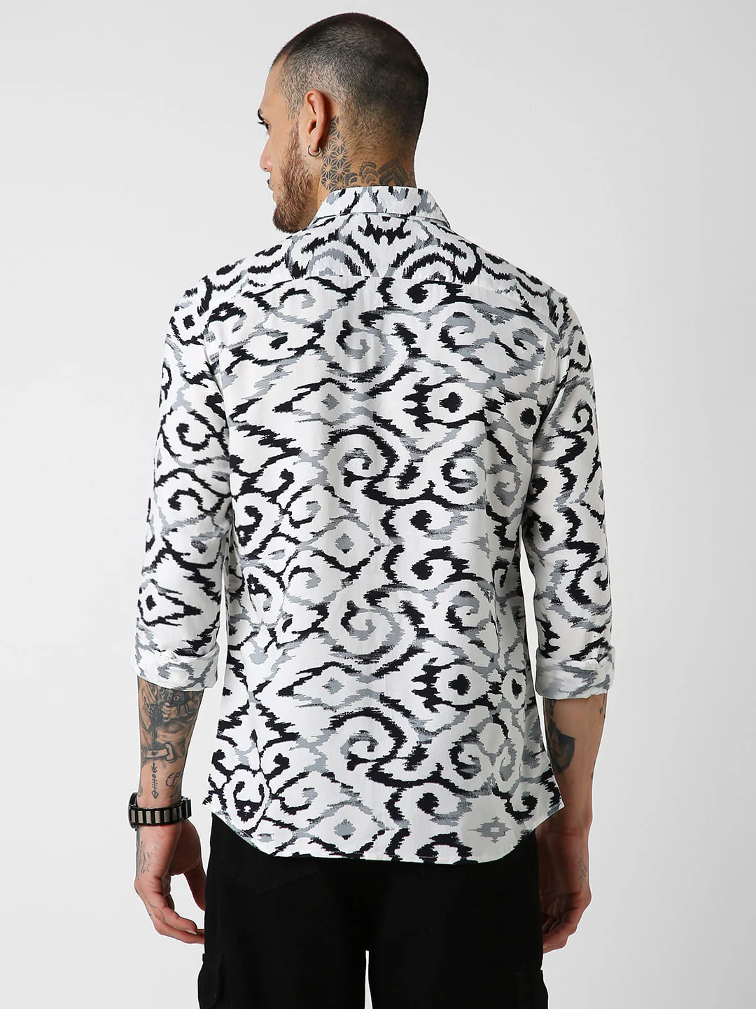 White Abstract Printed Shirt - Image 7