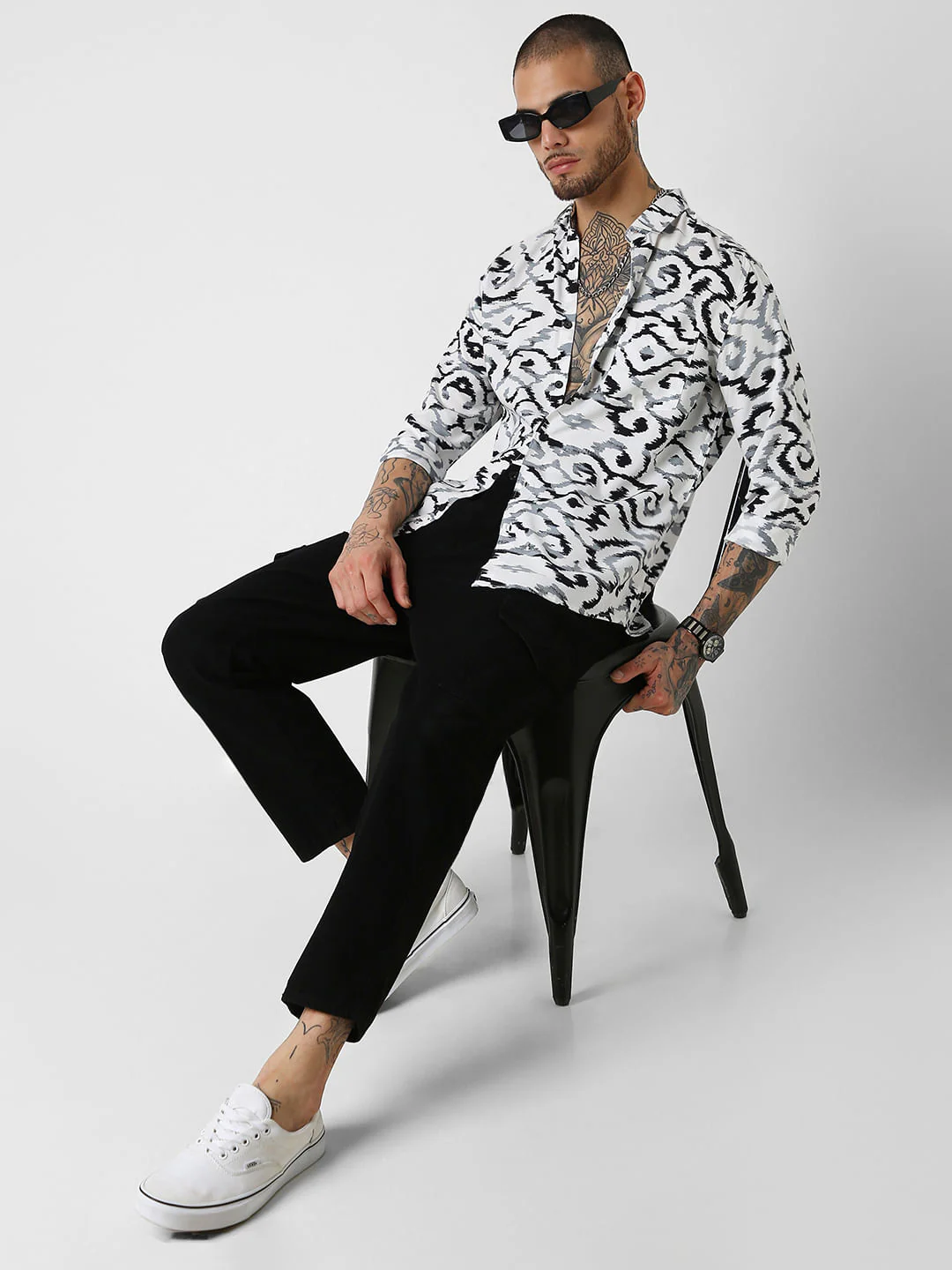 White Abstract Printed Shirt - Image 8