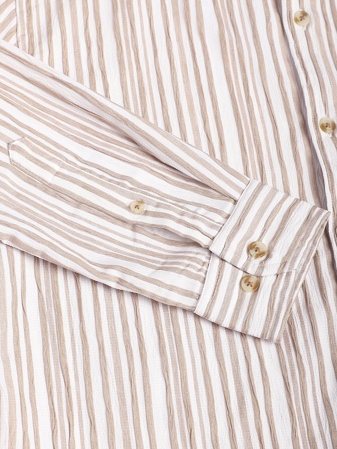 White & Beige Creased Stripe Shirt - Image 4
