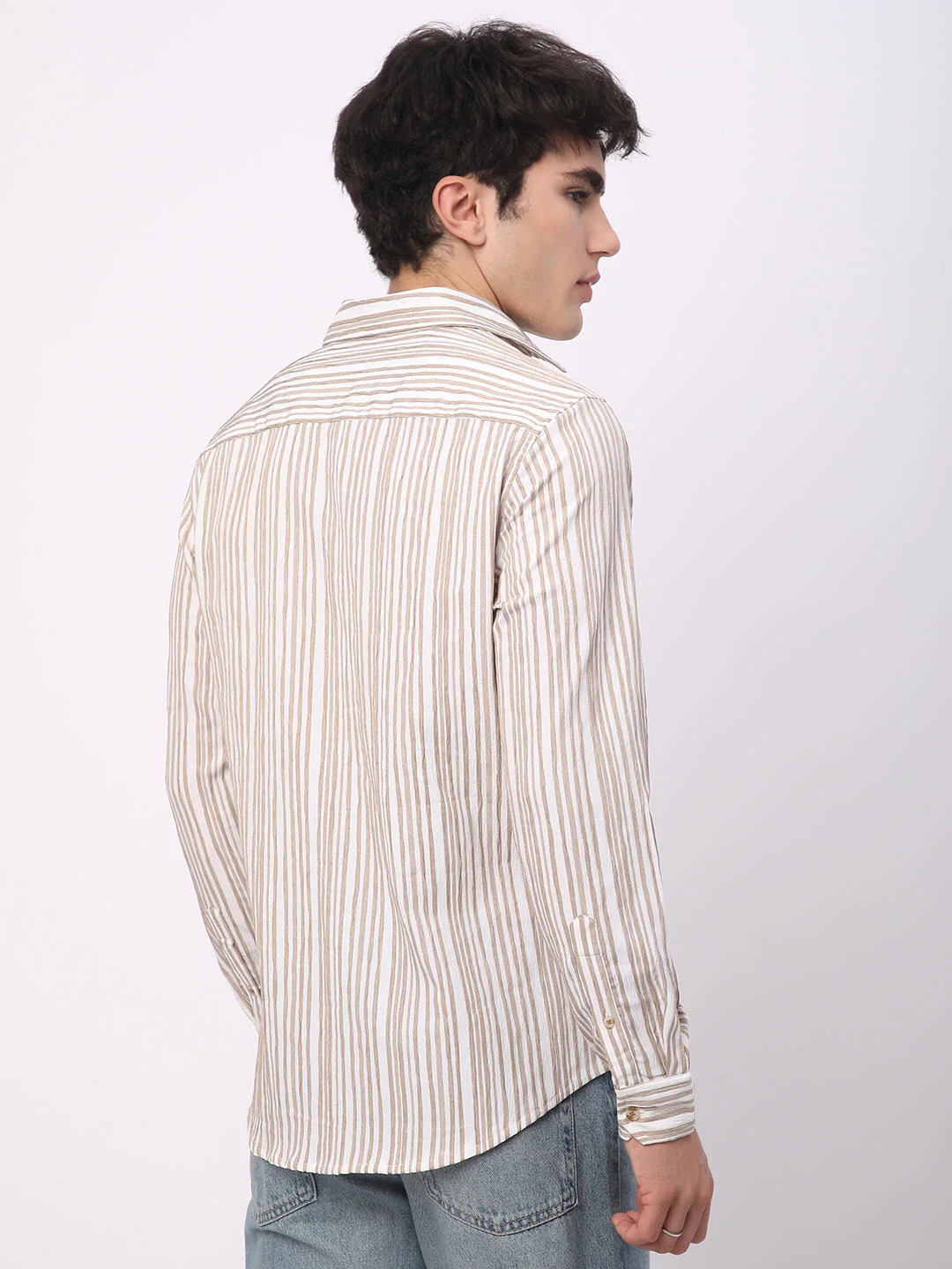 White & Beige Creased Stripe Shirt - Image 7