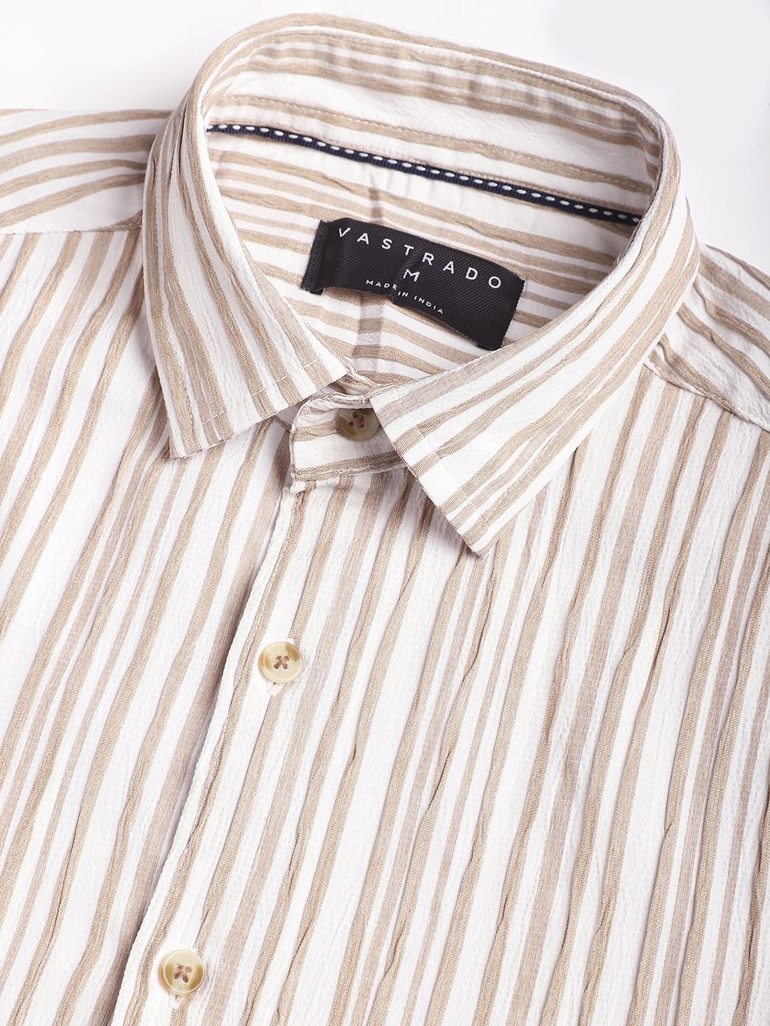 White & Beige Creased Stripe Shirt - Image 9