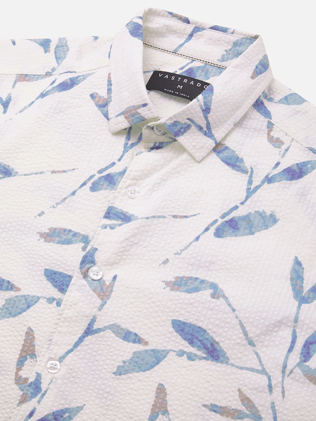 White Arctic Bloom Leaf Printed Seersucker Shirt - Image 3