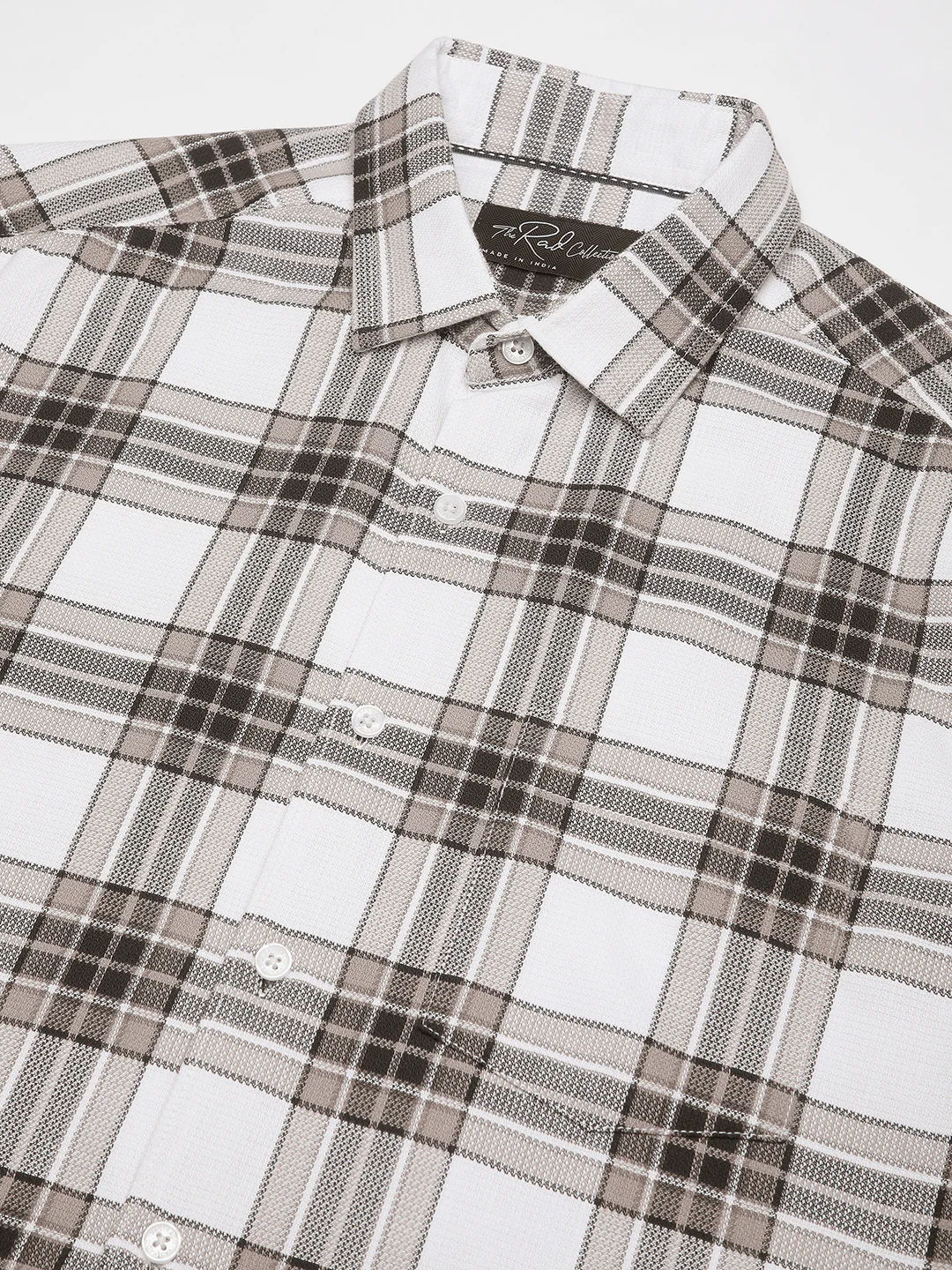 Premium Cotton White & Brown Plaid Checks Shirt - Image 3