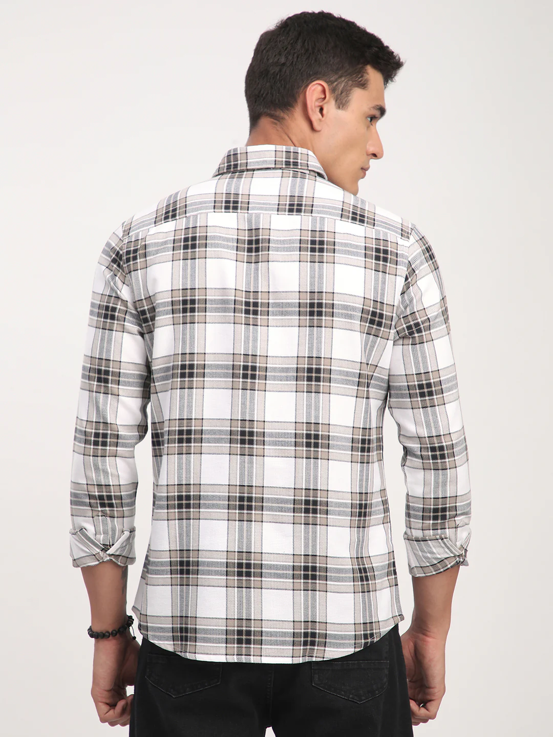 Premium Cotton White & Brown Plaid Checks Shirt - Image 7