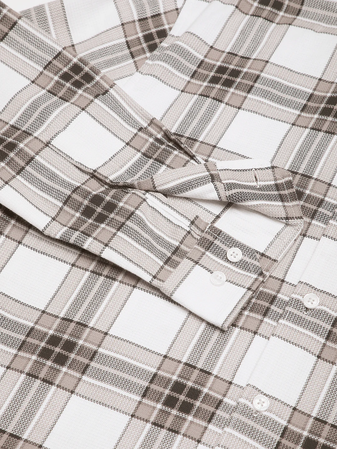 Premium Cotton White & Brown Plaid Checks Shirt - Image 9