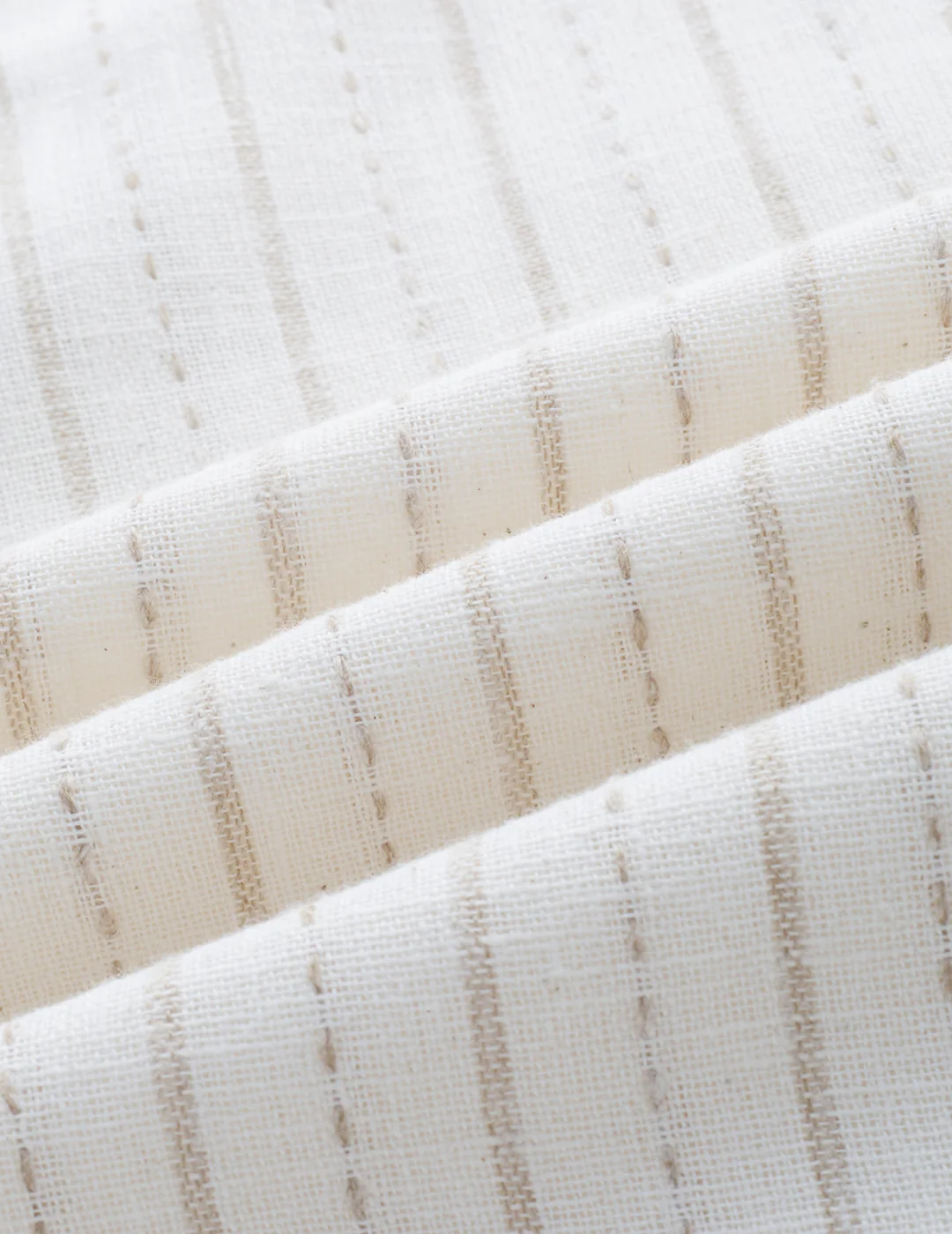 White & Beige Burlap Weaved Striped Kurta - Image 3