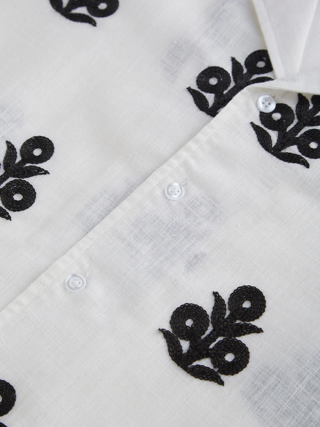 White & Black Embroidered Notch Collar Oversized Shirt - Image 10
