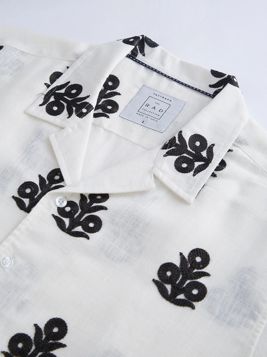 White & Black Embroidered Notch Collar Oversized Shirt - Image 9