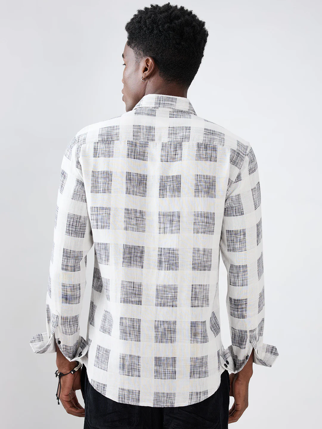 White & Black Geometric Printed Double Cloth Shirt - Image 7