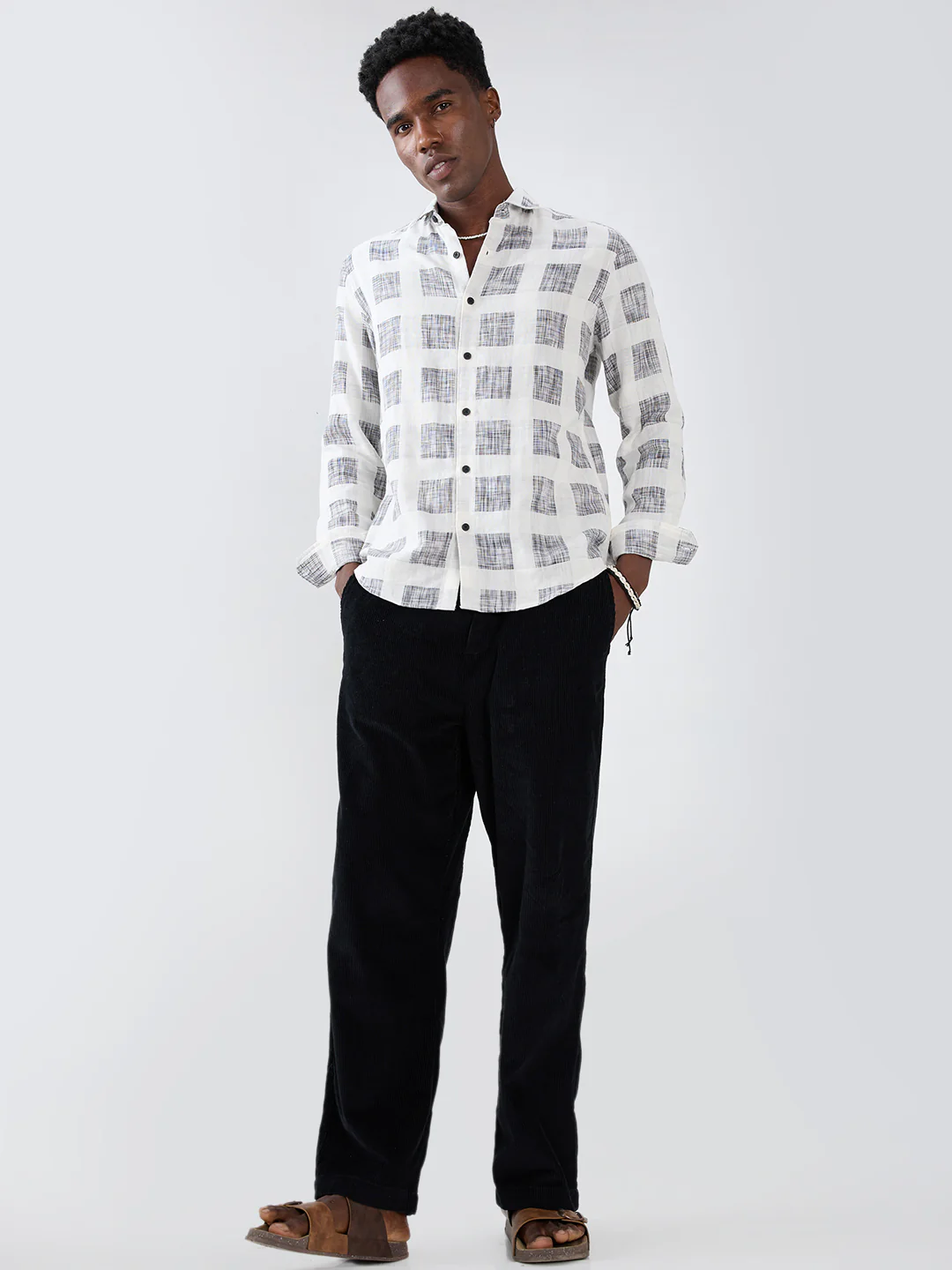 White & Black Geometric Printed Double Cloth Shirt - Image 8