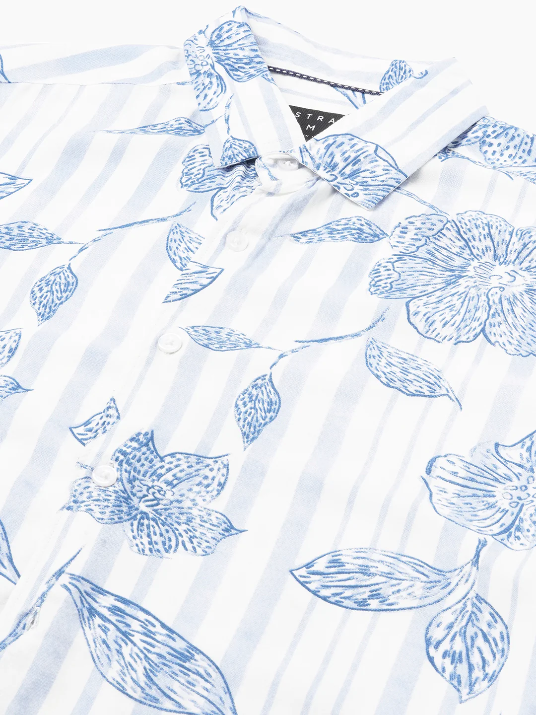 White & Blue Striped Floral Printed Shirt - Image 3