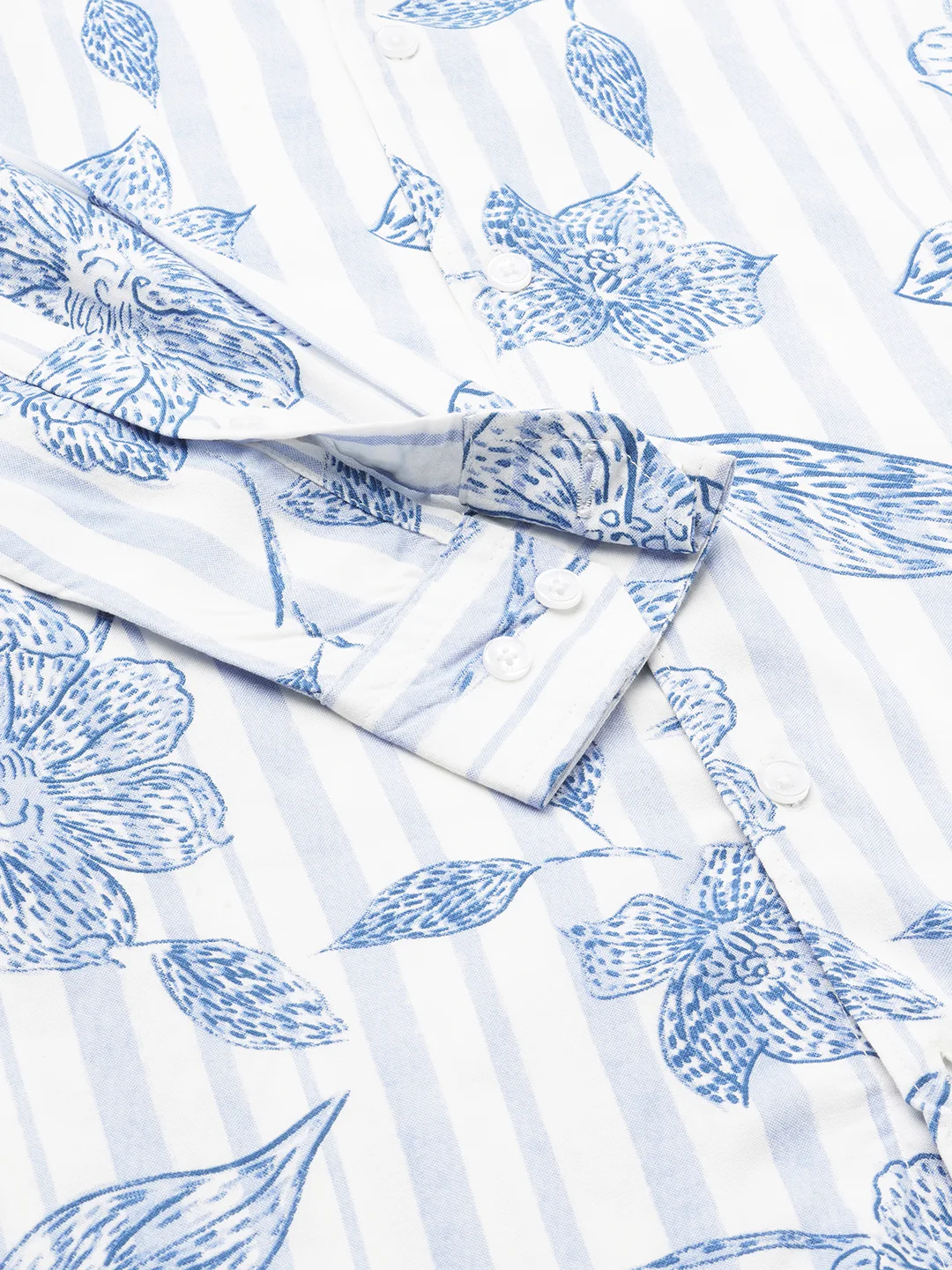 White & Blue Striped Floral Printed Shirt - Image 9