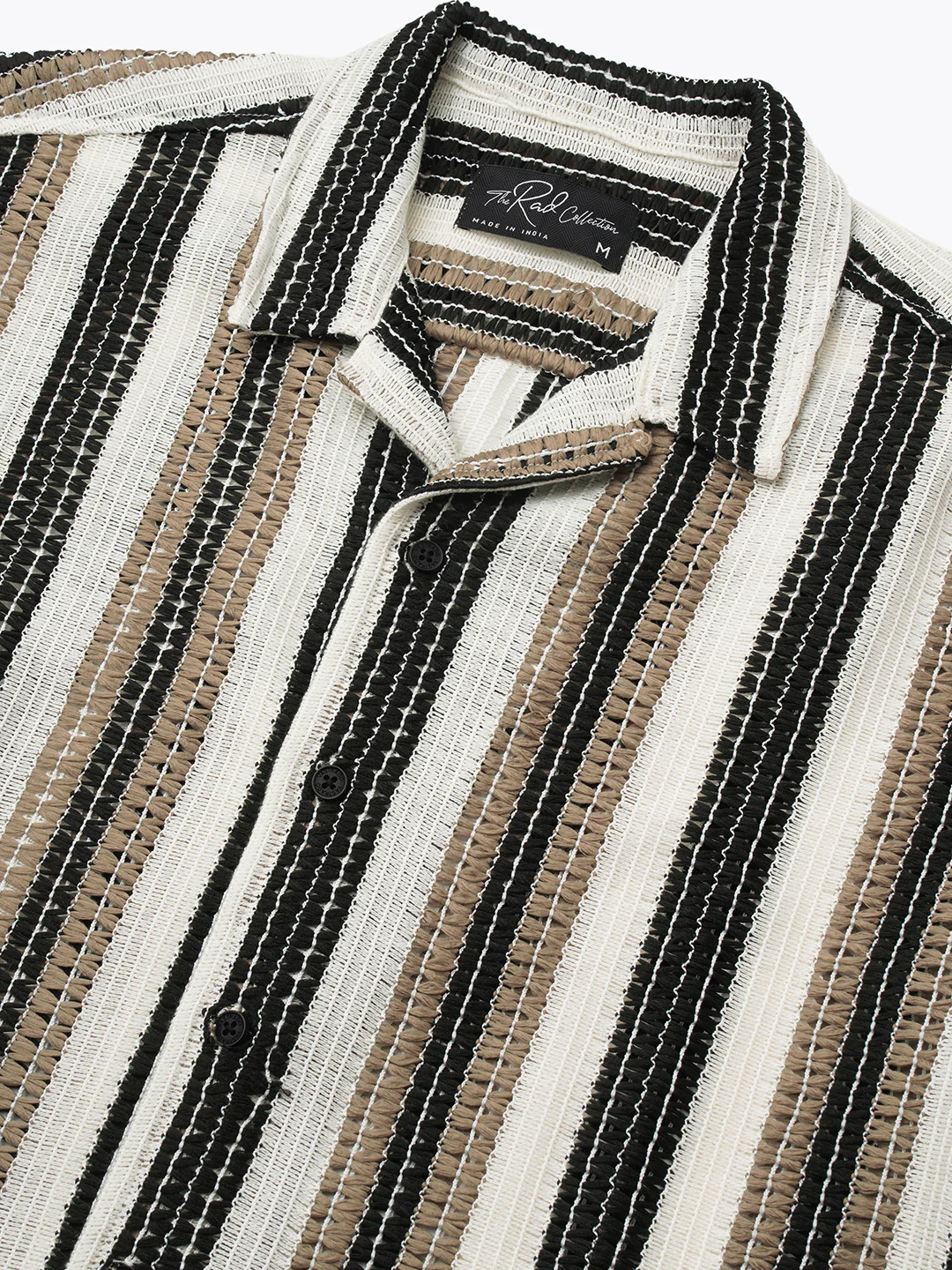 White Boho Weave Striped Crochet Oversized Shirt - Image 3