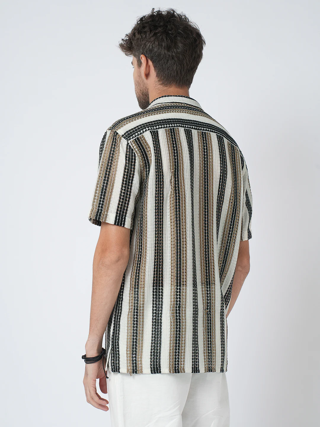 White Boho Weave Striped Crochet Oversized Shirt - Image 7