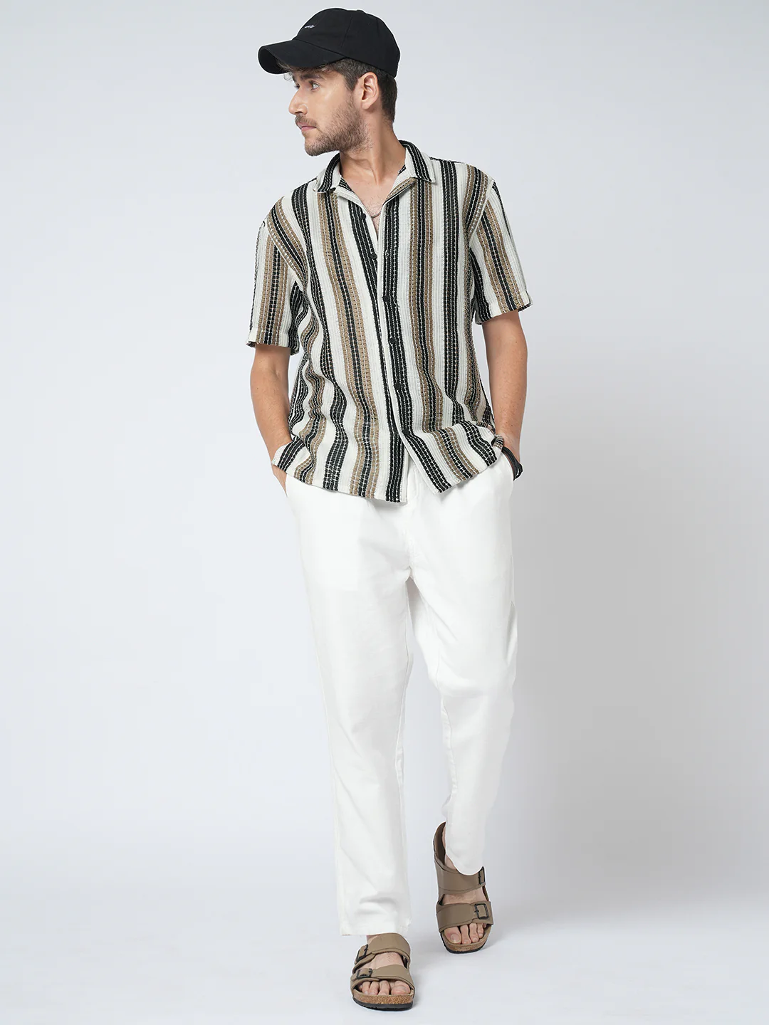 White Boho Weave Striped Crochet Oversized Shirt - Image 8