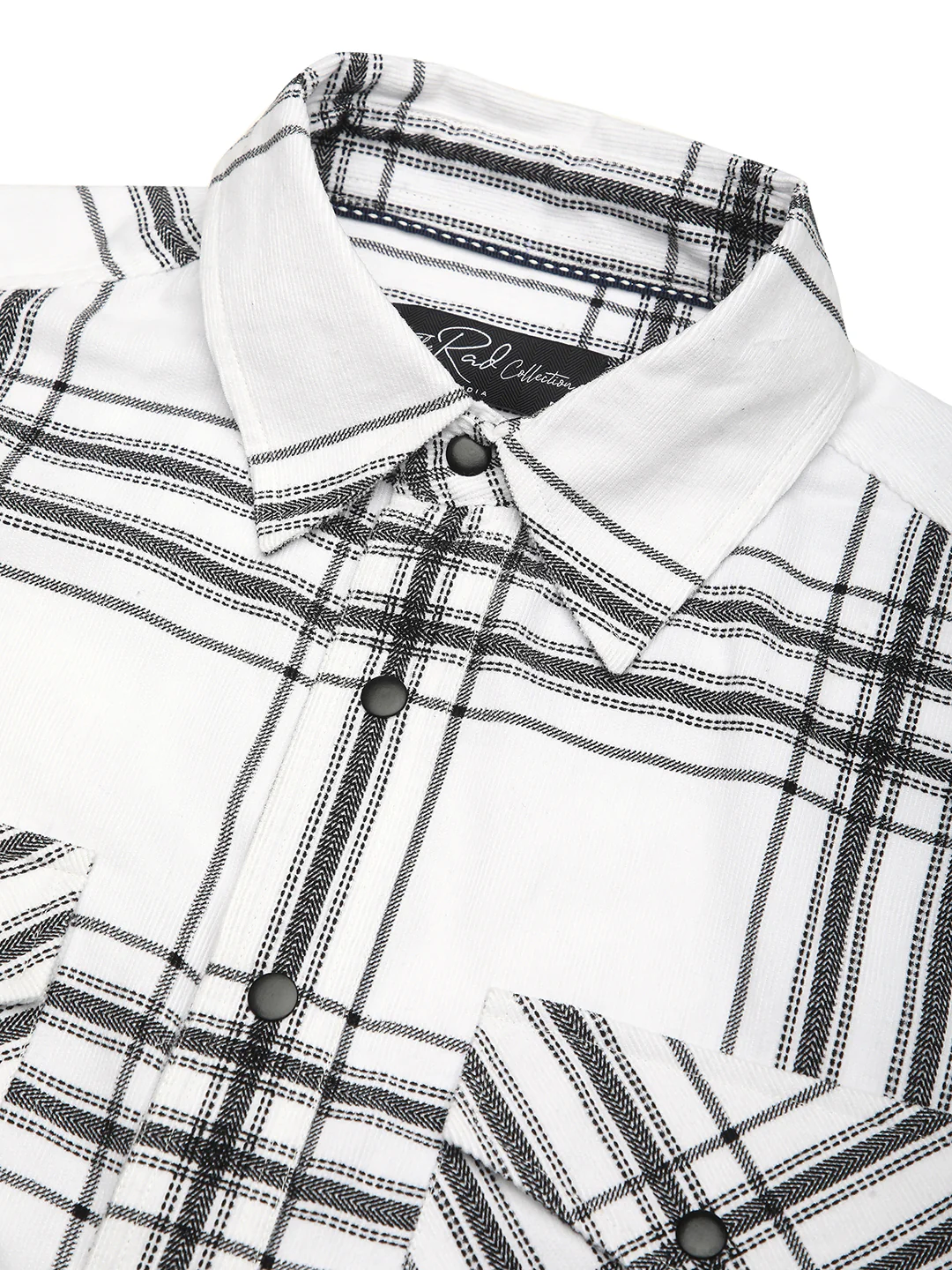 White Chevron Checks Double Flap Pocket Corduroy Overshirt - Image 3