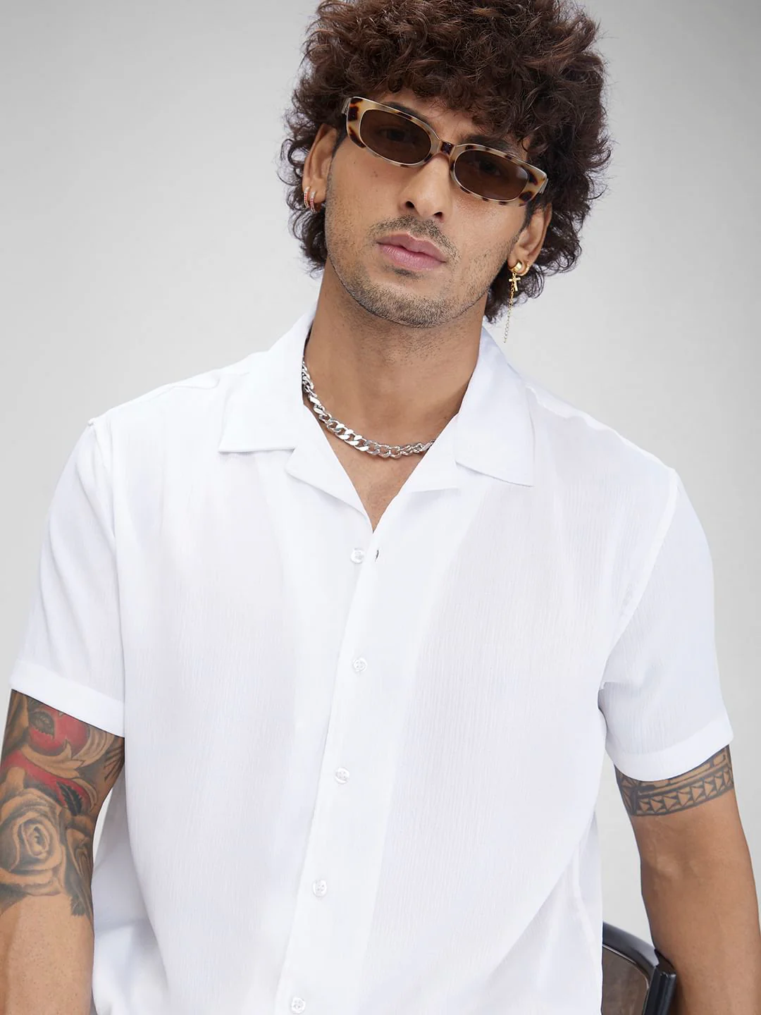 White Crepe Oversized Resort Collar Shirt - Image 2