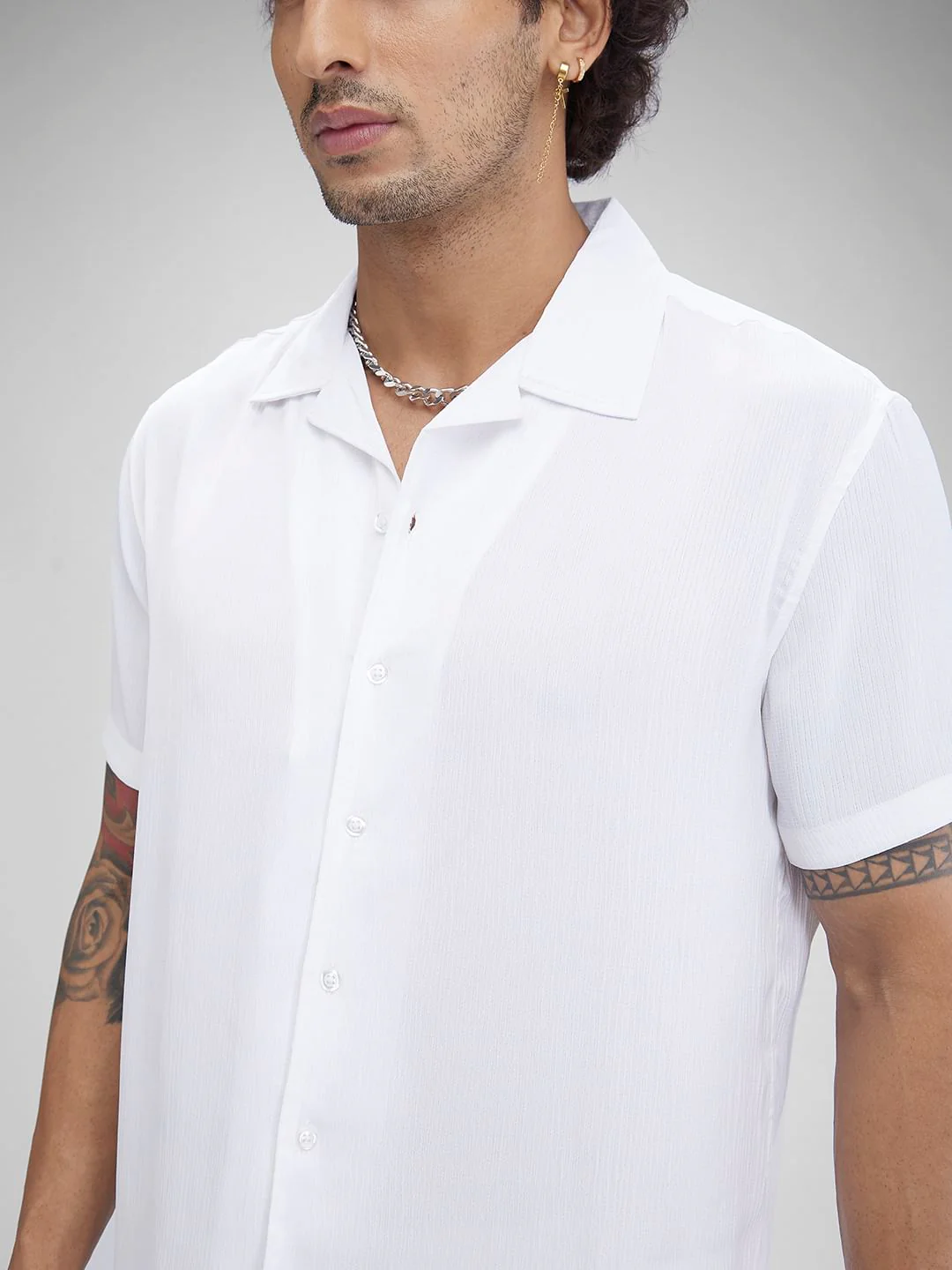 White Crepe Oversized Resort Collar Shirt - Image 3