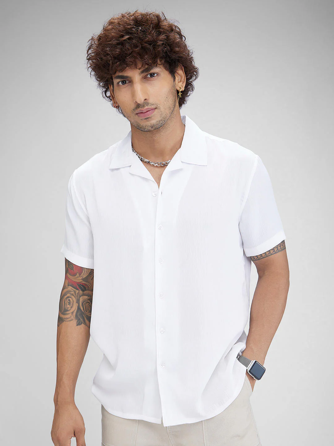 White Crepe Oversized Resort Collar Shirt - Image 4