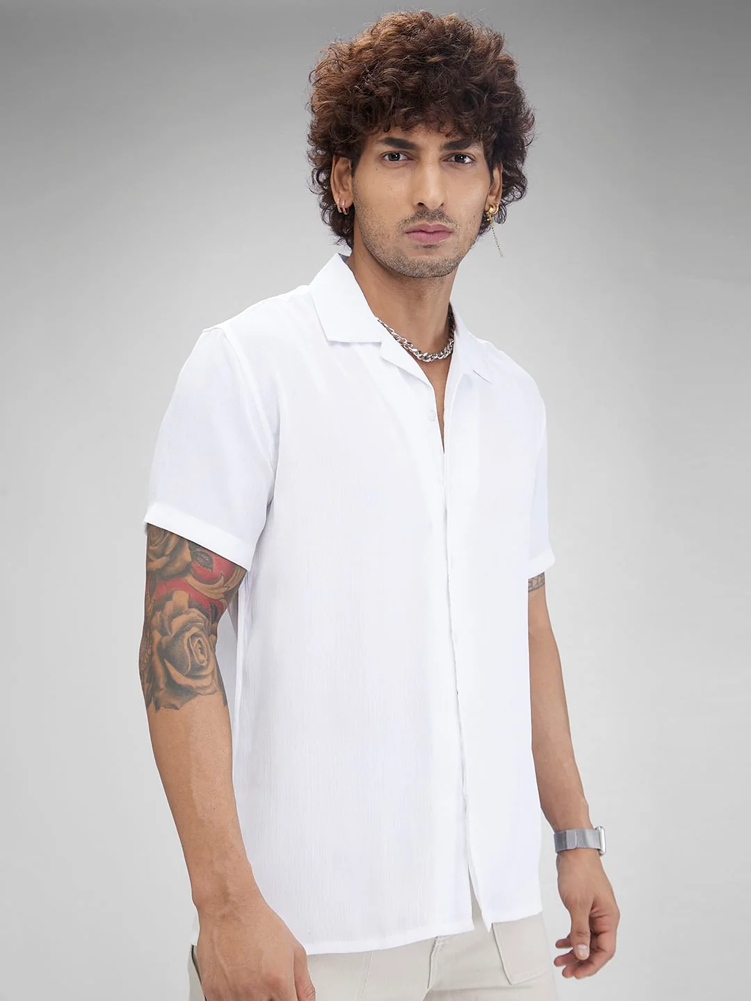White Crepe Oversized Resort Collar Shirt - Image 6