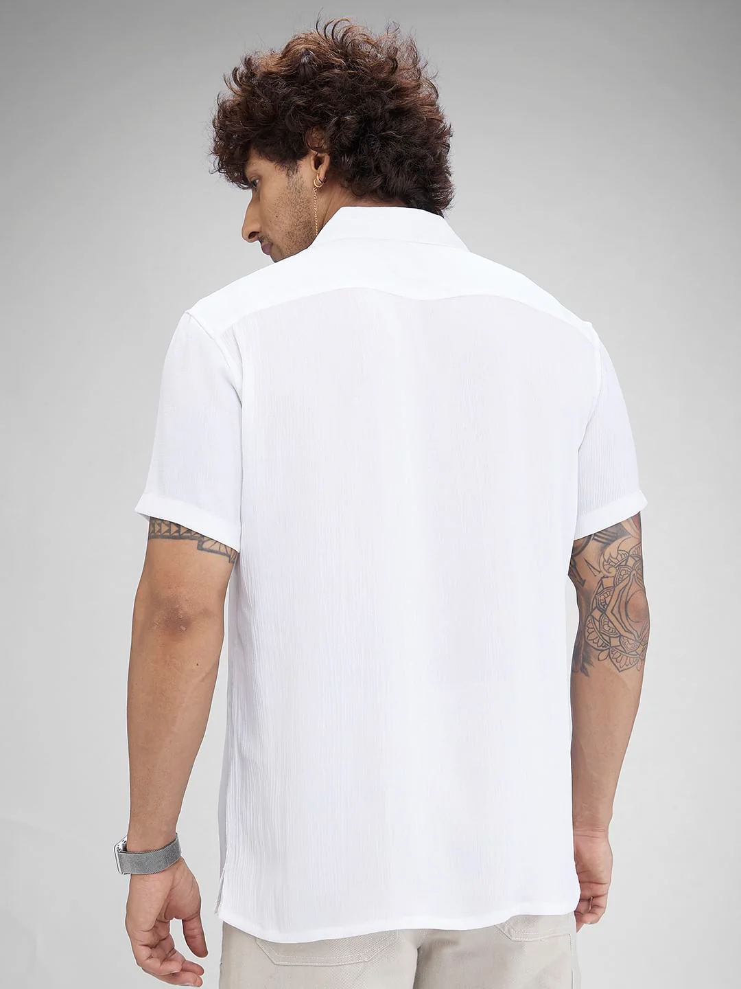 White Crepe Oversized Resort Collar Shirt - Image 7