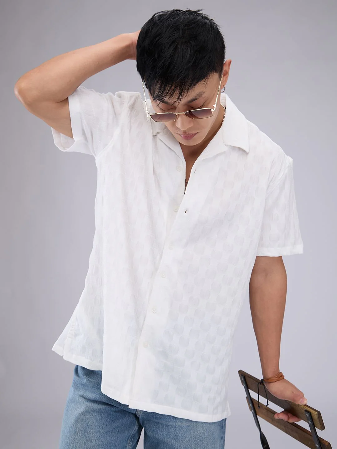 White Crepe Textured Oversized Shirt - Image 2