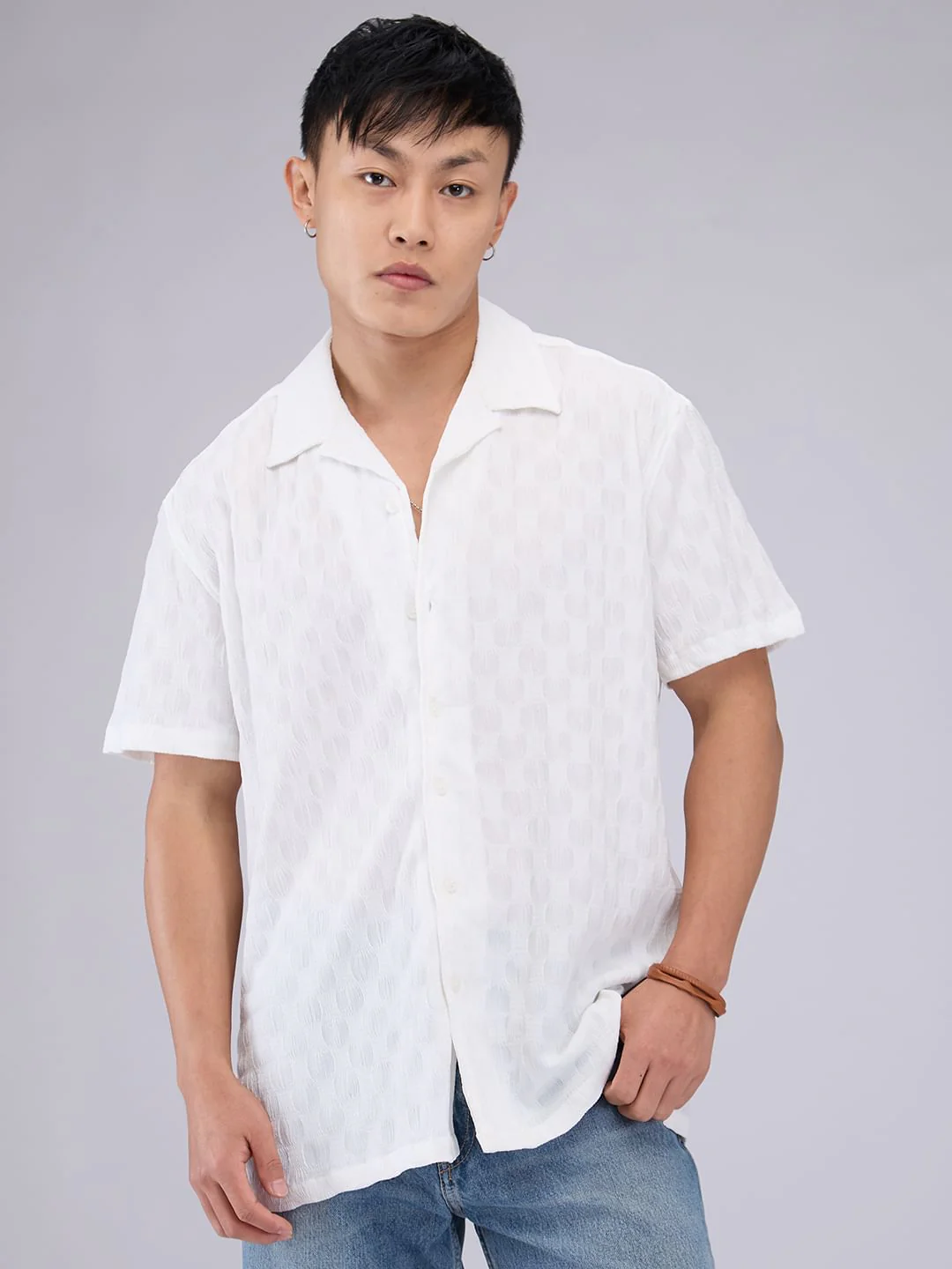 White Crepe Textured Oversized Shirt - Image 4