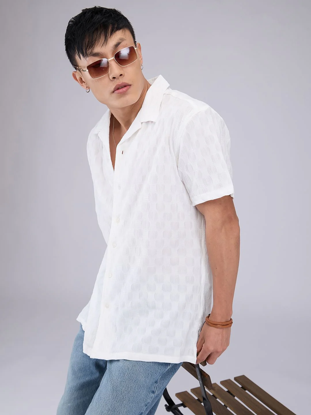 White Crepe Textured Oversized Shirt - Image 5