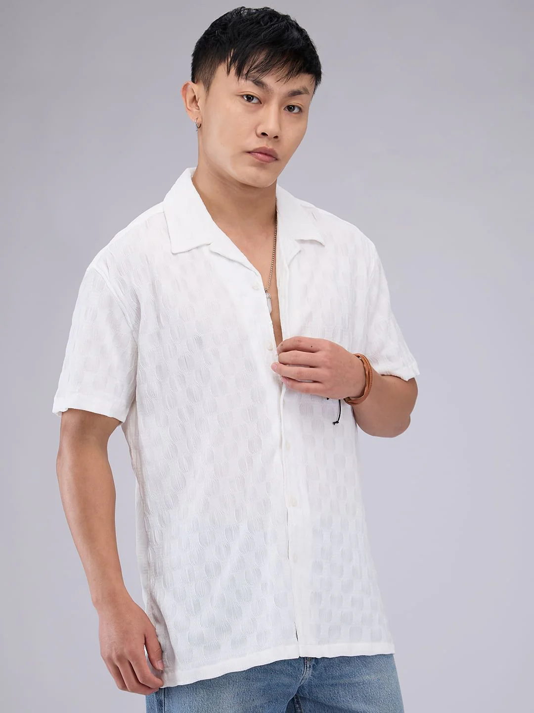 White Crepe Textured Oversized Shirt - Image 6