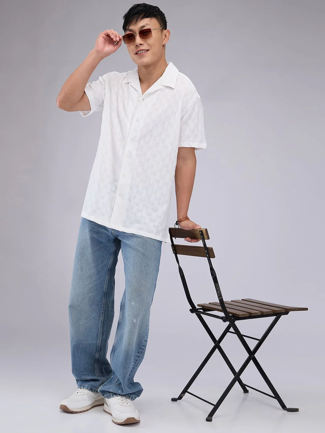 White Crepe Textured Oversized Shirt - Image 8
