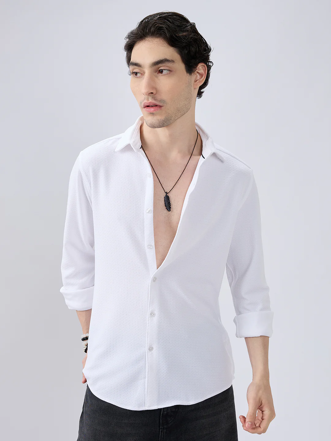 White Echo Woven Textured Shirt - Image 4
