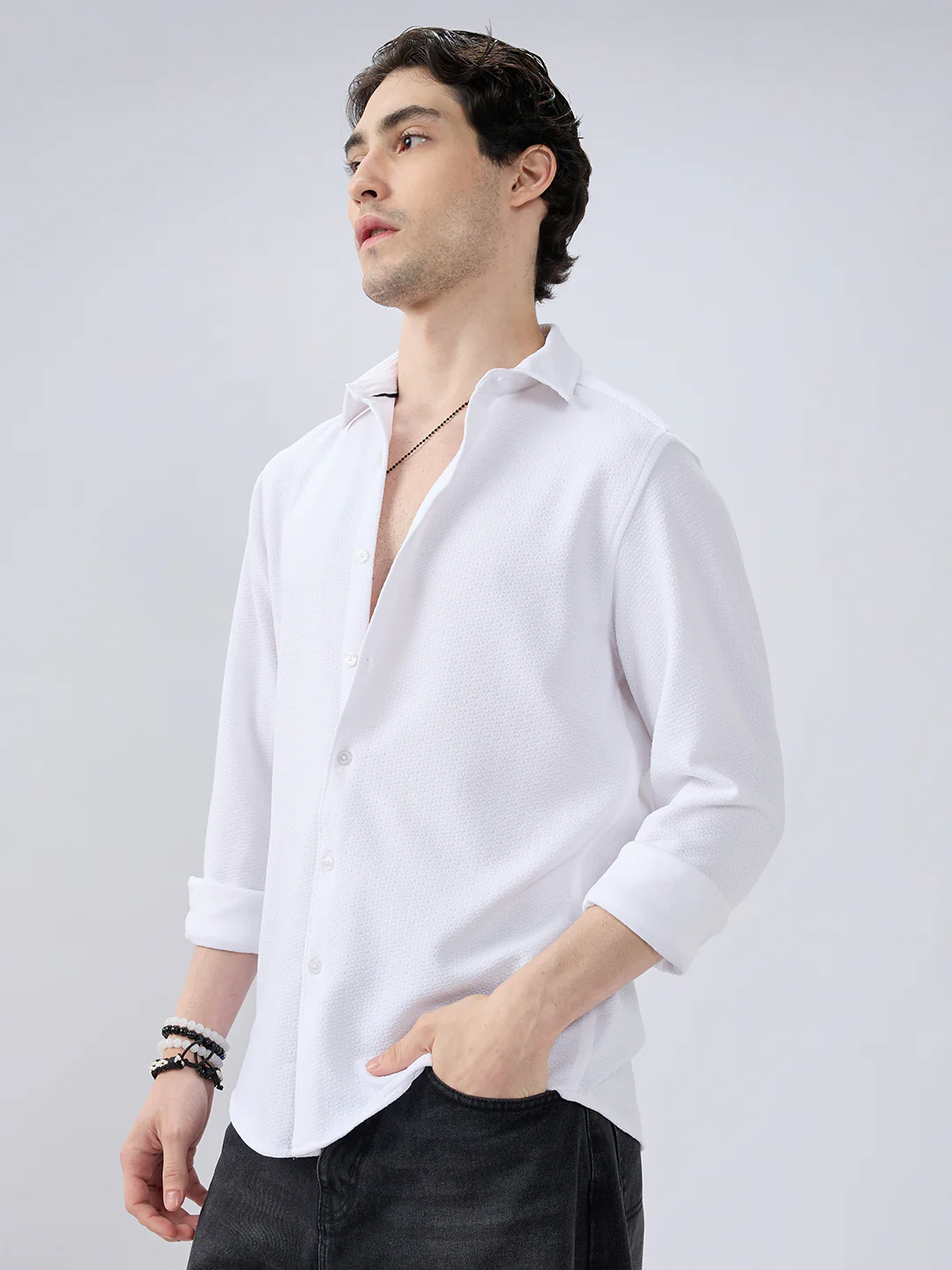 White Echo Woven Textured Shirt - Image 5