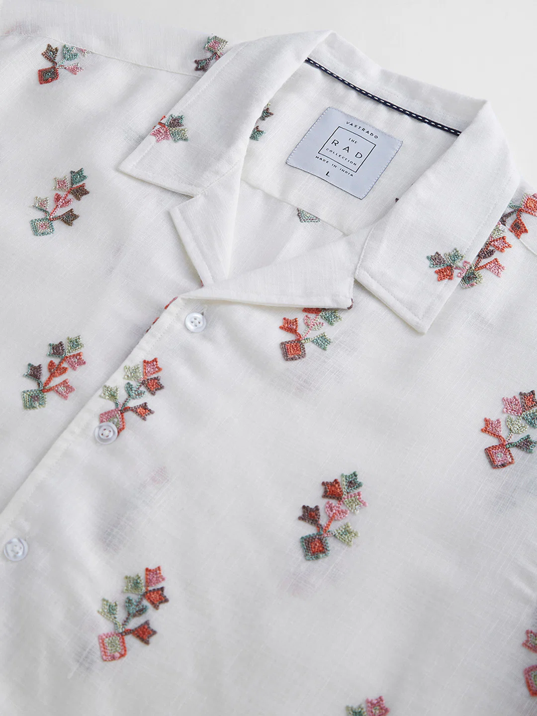 White Embroidered Notch Collar Oversized Shirt - Image 8