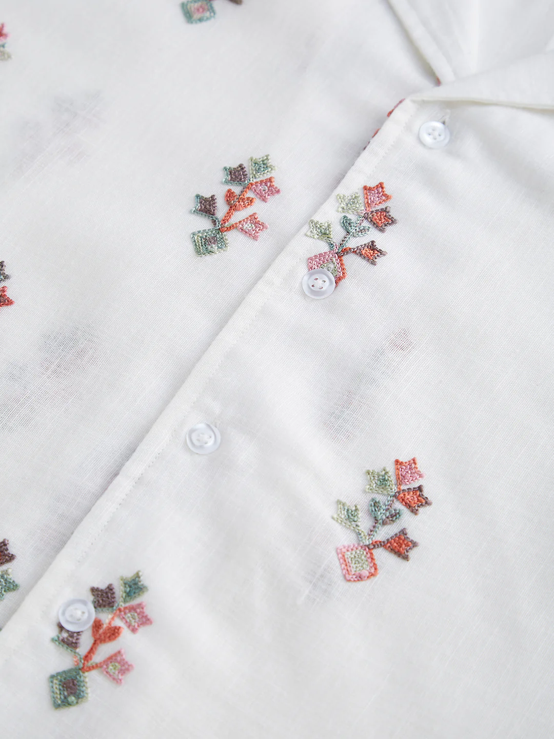 White Embroidered Notch Collar Oversized Shirt - Image 9