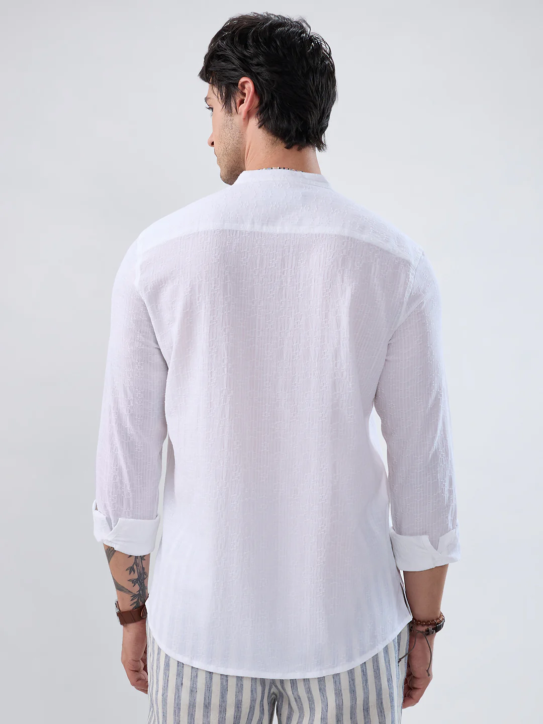 White Fine Weave Textured Kurta - Image 7