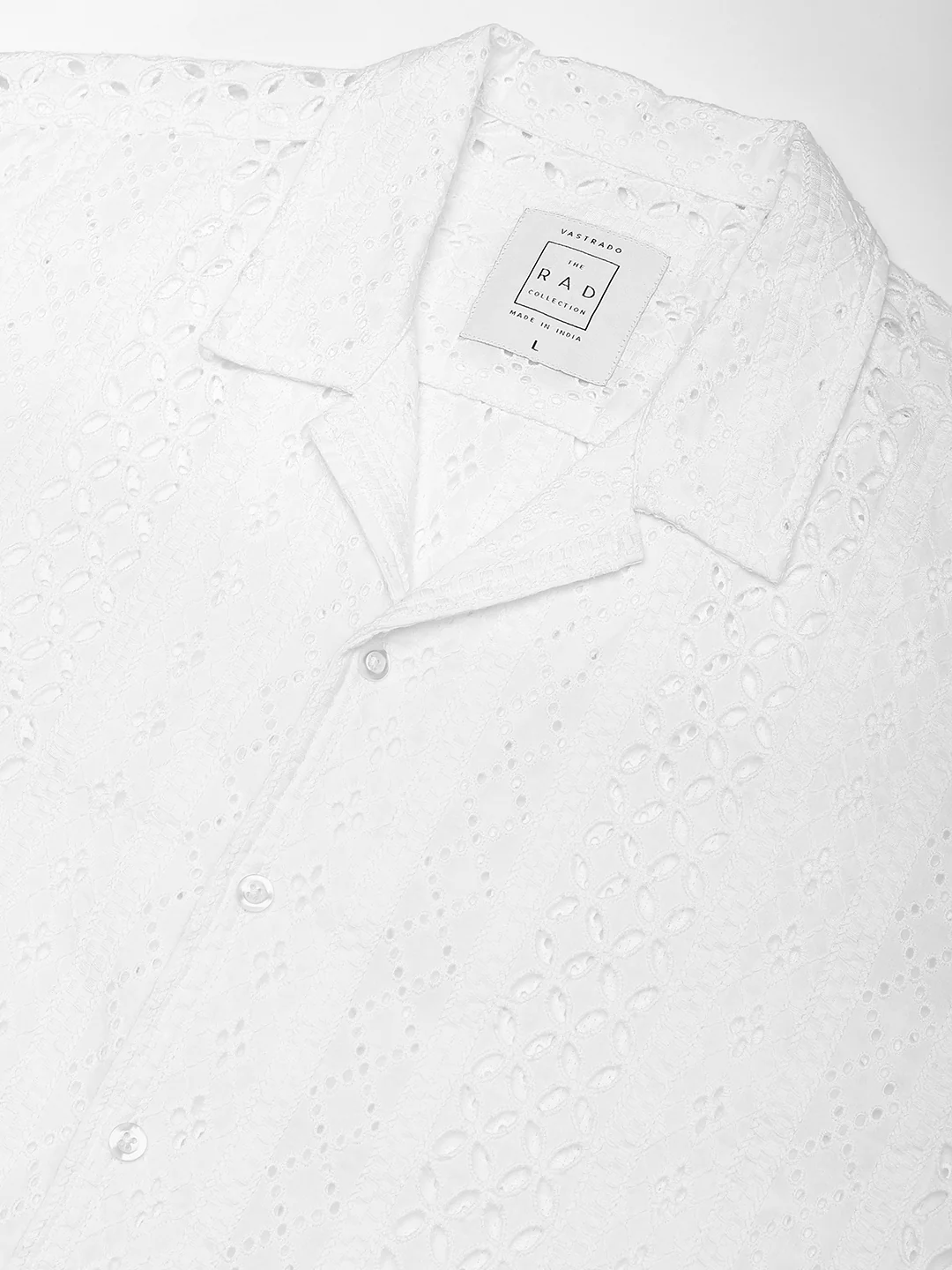 White Floral Schiffli Notch Collar Oversized Shirt - Image 7
