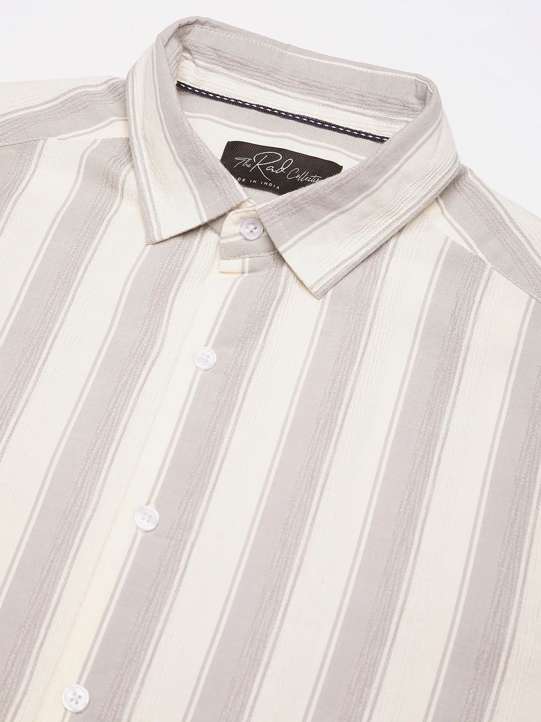White & Frosted Grey Textured Striped Shirt - Image 3