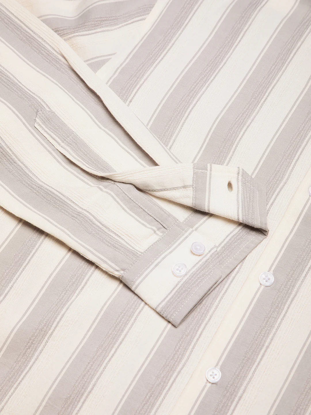 White & Frosted Grey Textured Striped Shirt - Image 9