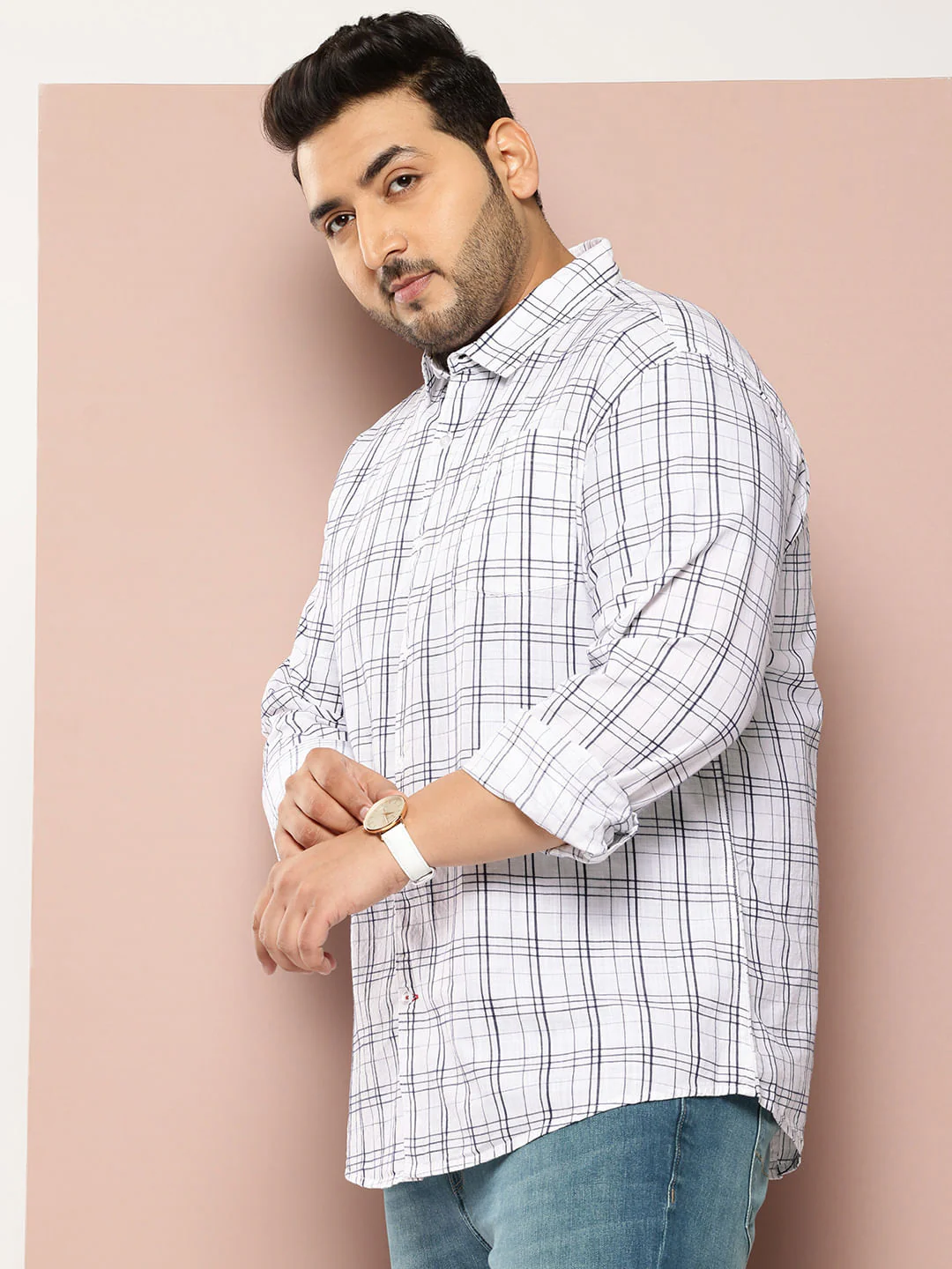 White Graph Checked Shirt - Image 3
