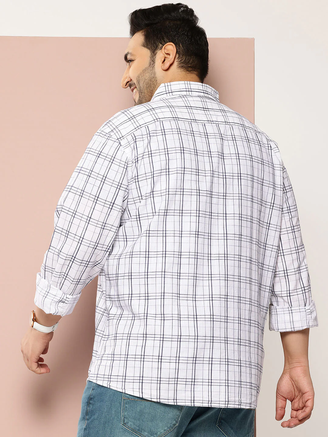 White Graph Checked Shirt - Image 4