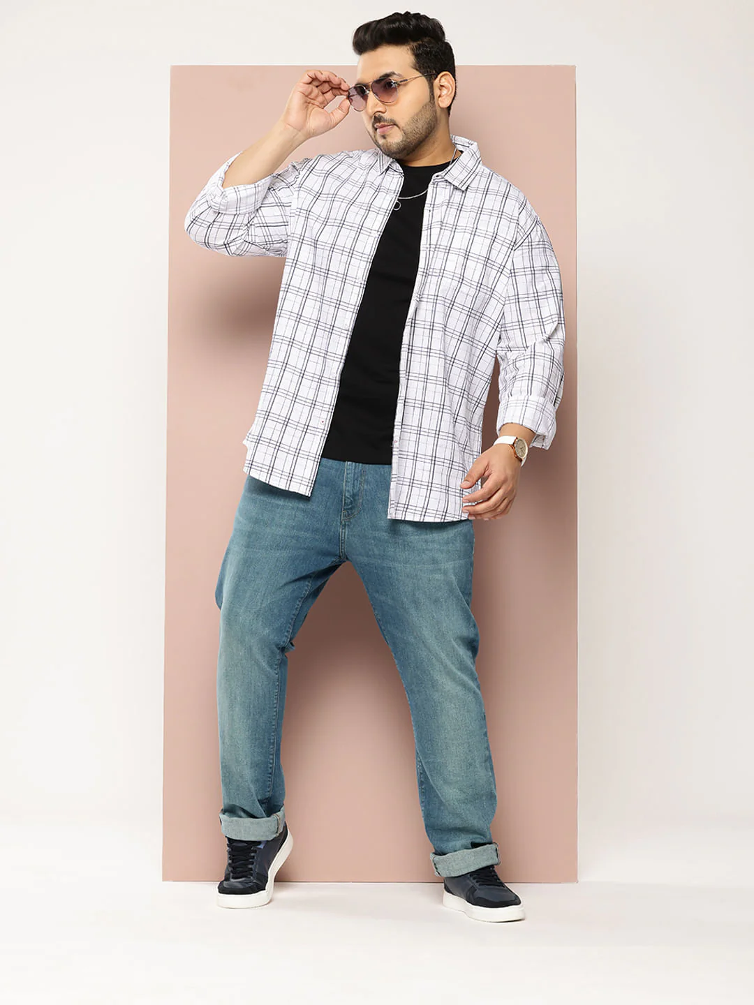 White Graph Checked Shirt - Image 5