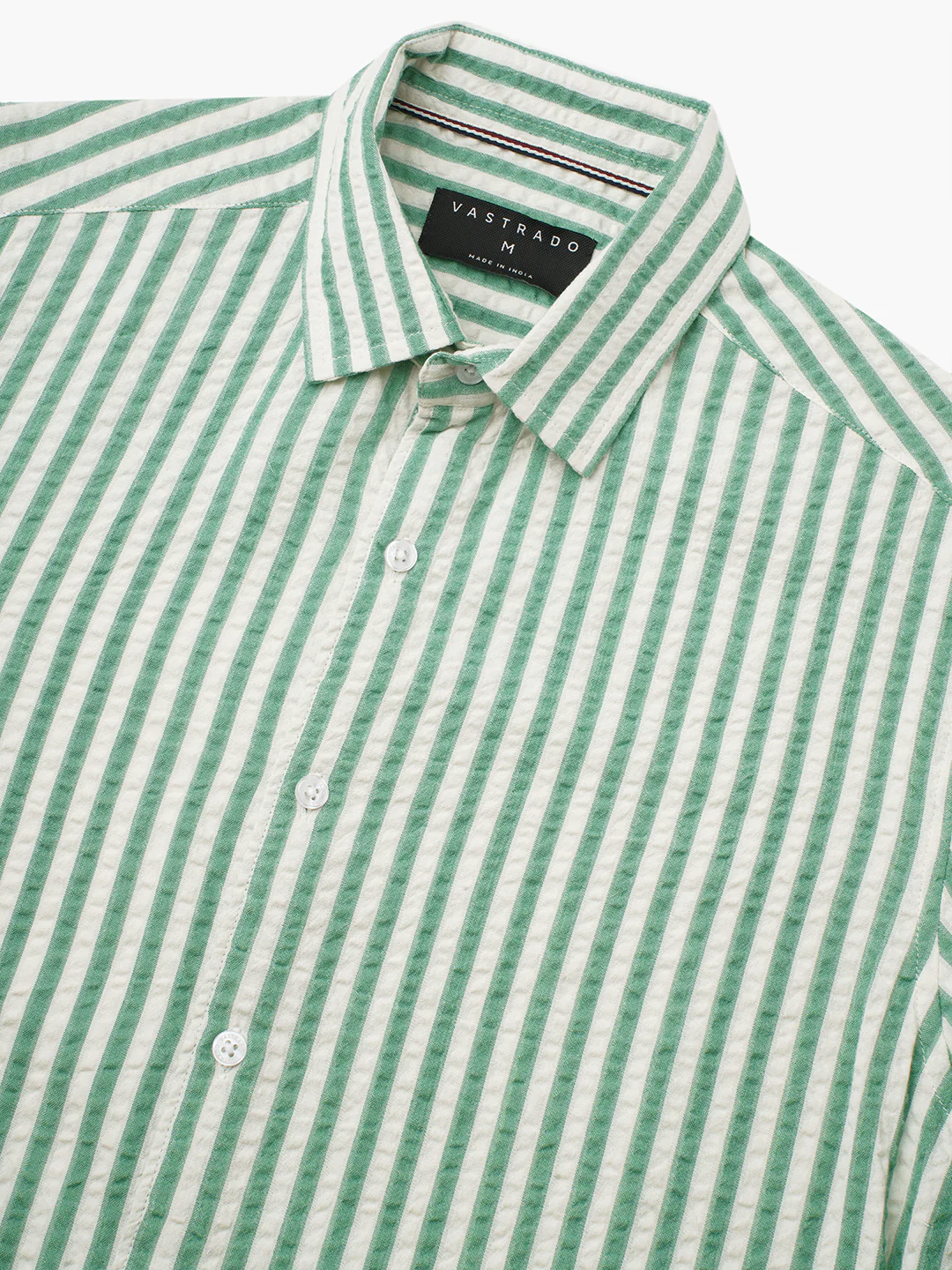 White & Green Candy Stripe Seersucker Shirt - Image 3